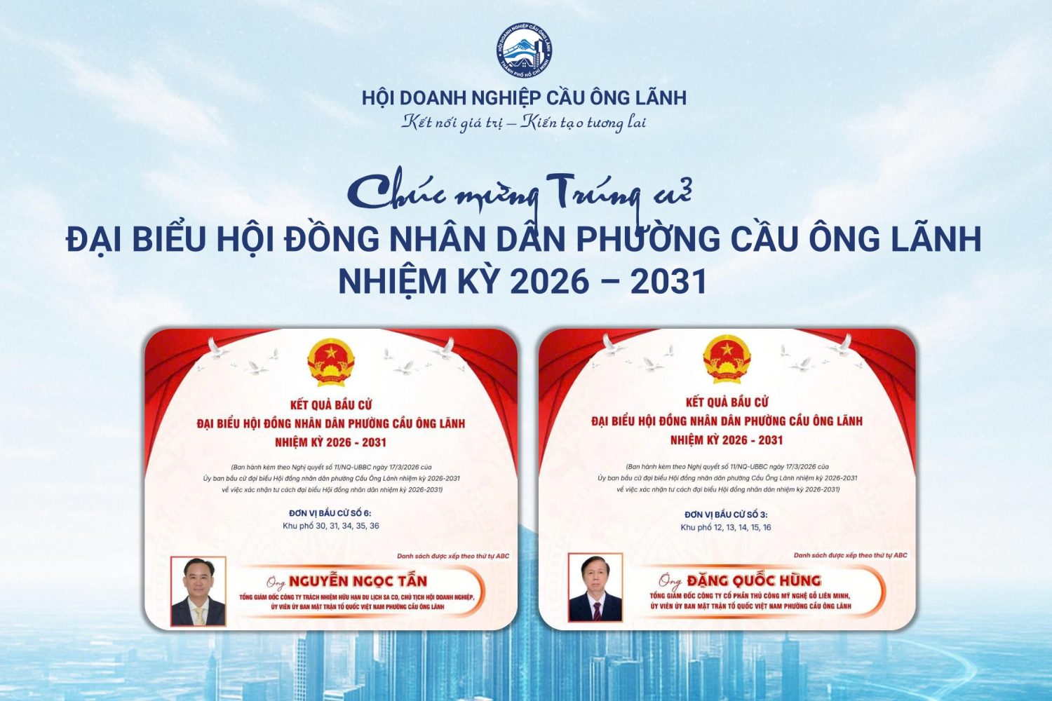 Chúc mừng trúng cử Đại biểu Hội đồng Nhân dân phường Cầu Ông Lãnh nhiệm kỳ 2026 – 2031